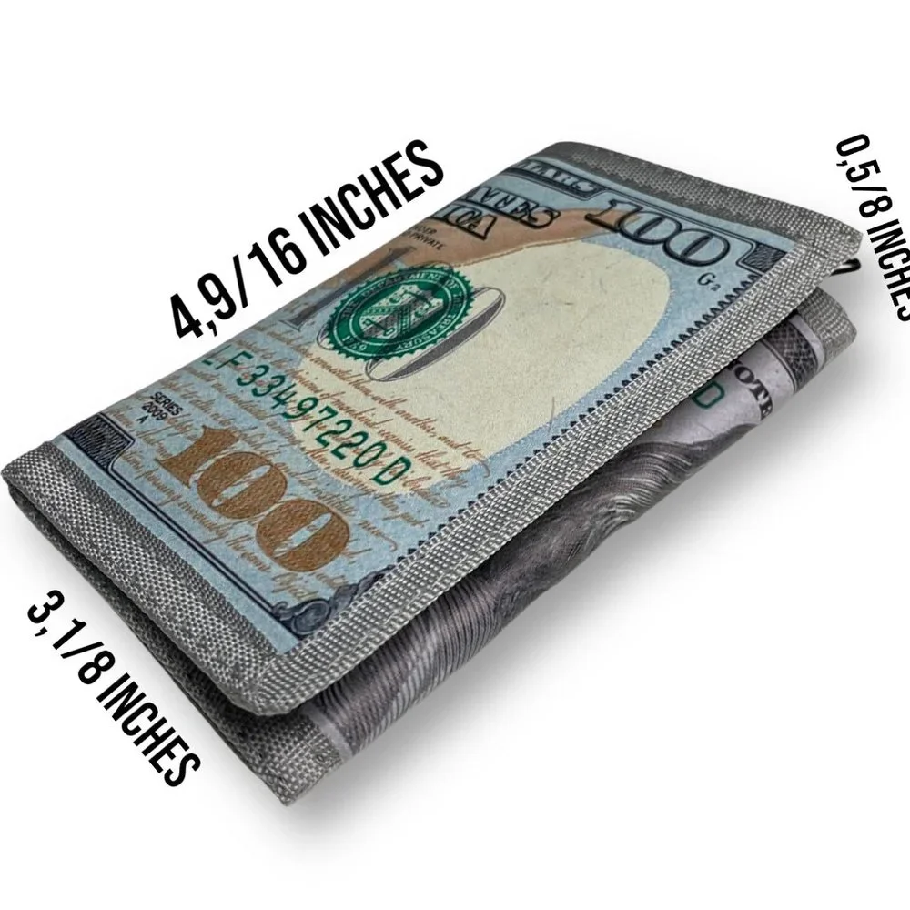 100 Dollar Bill Printed Trifold Wallet